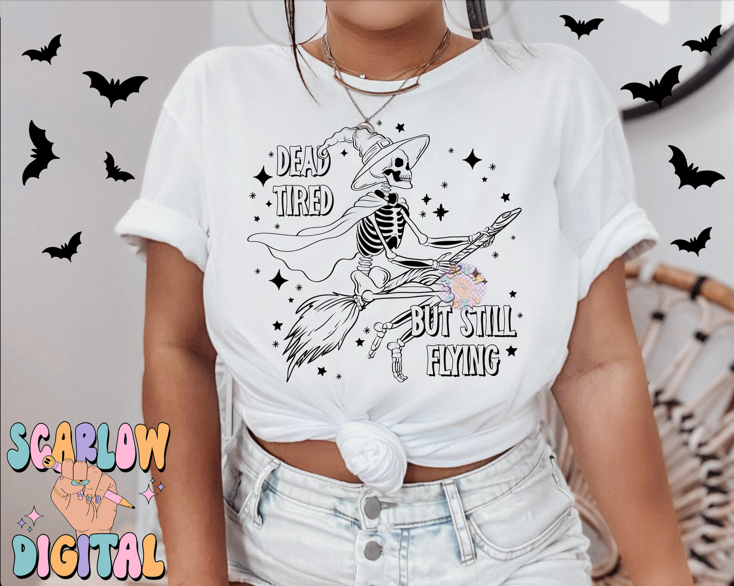 Dead Tired But Still Flying PNG Digital Design Download, Halloween png, skeleton png, funny png designs, adulting png, witchy png designs, single color png design