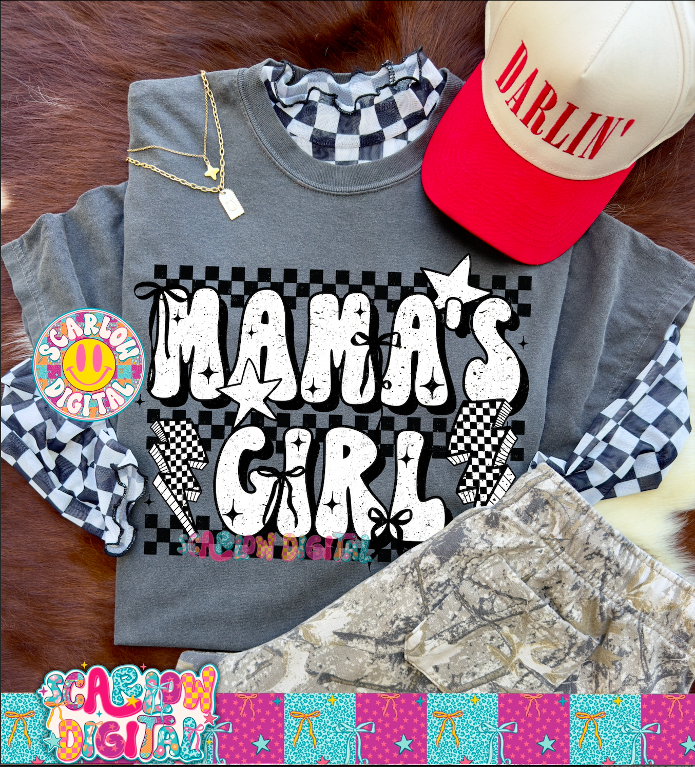 Mama's Girl Black and White Rocker Bow PNG Digital Design