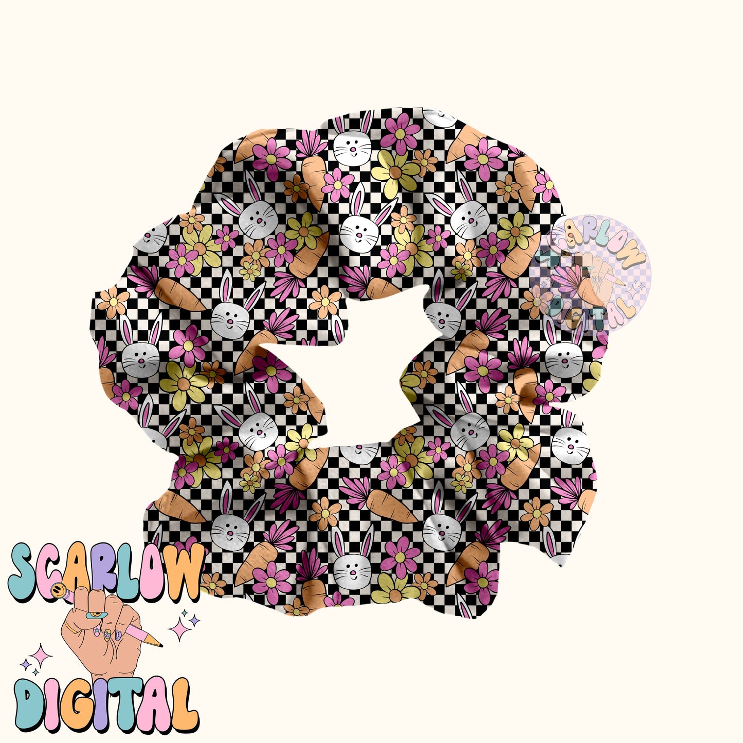 Checkered Easter Doodles Seamless Pattern-girl seamless pattern, retro easter seamless pattern, easter bunny seamless, kids seamless pattern