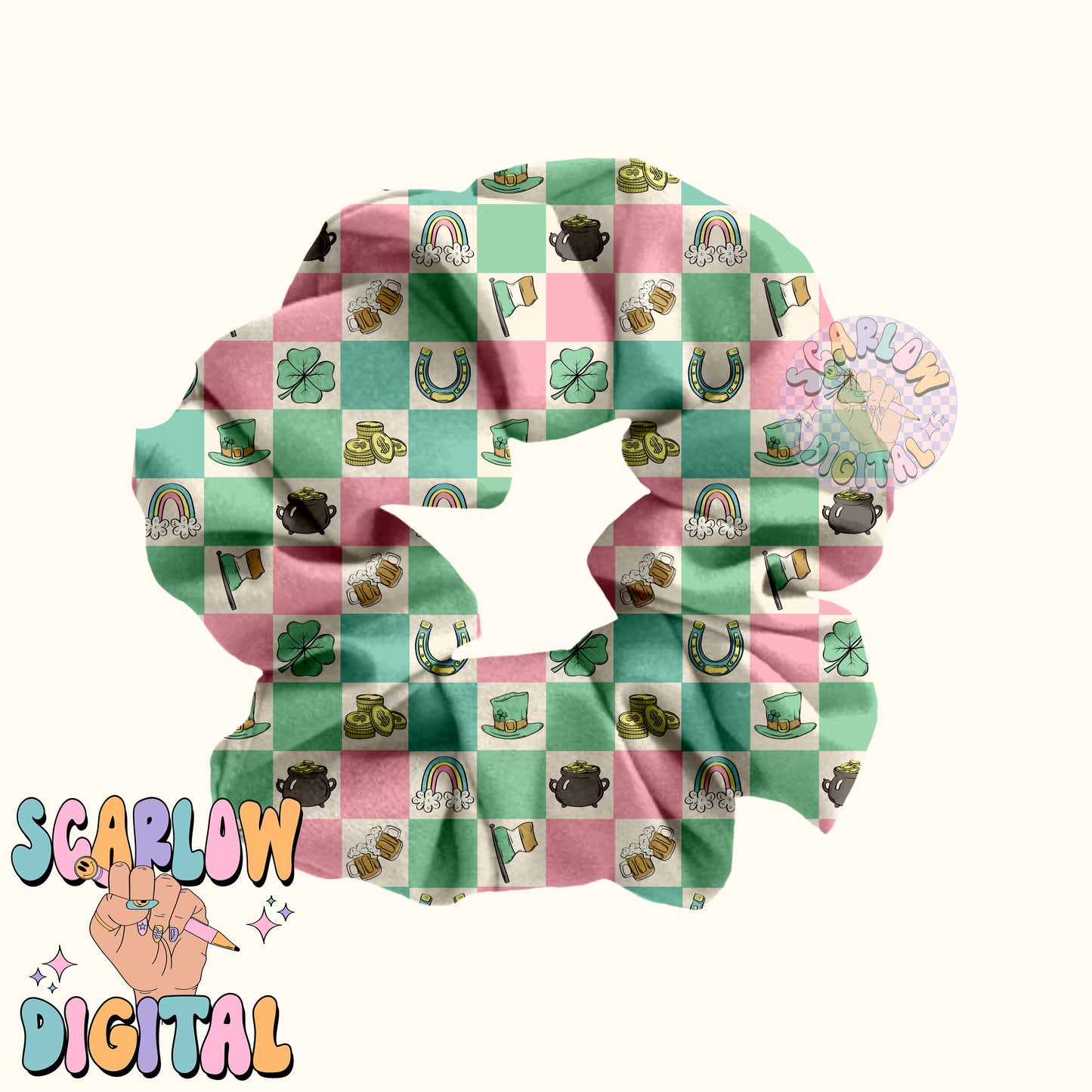 Checkered St Patrick's Day Doodles Seamless Pattern Sublimation Digital Design, rainbow seamless, pot of gold seamless, girl seamless files