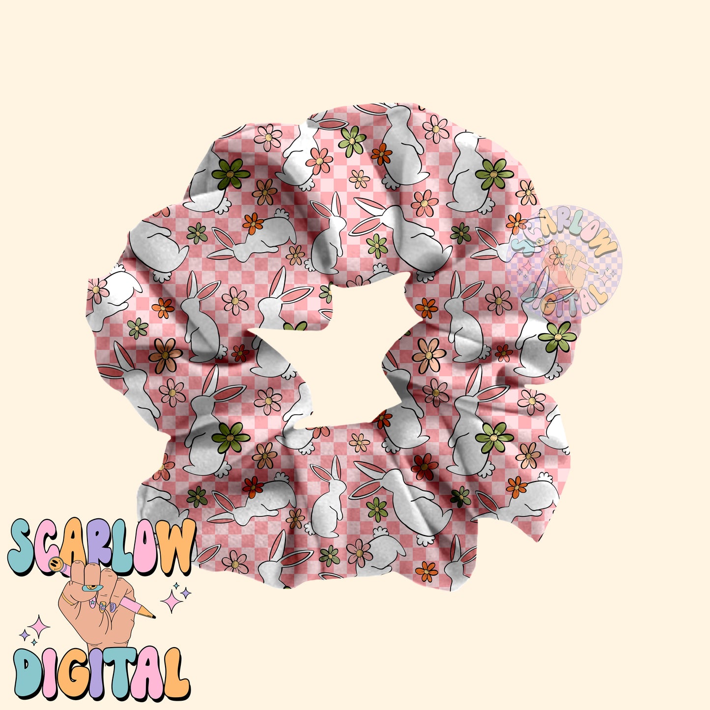 Floral Easter Bunny Seamless Pattern-Easter Sublimation Digital Design Download-checkered easter seamless pattern, girly easter seamless