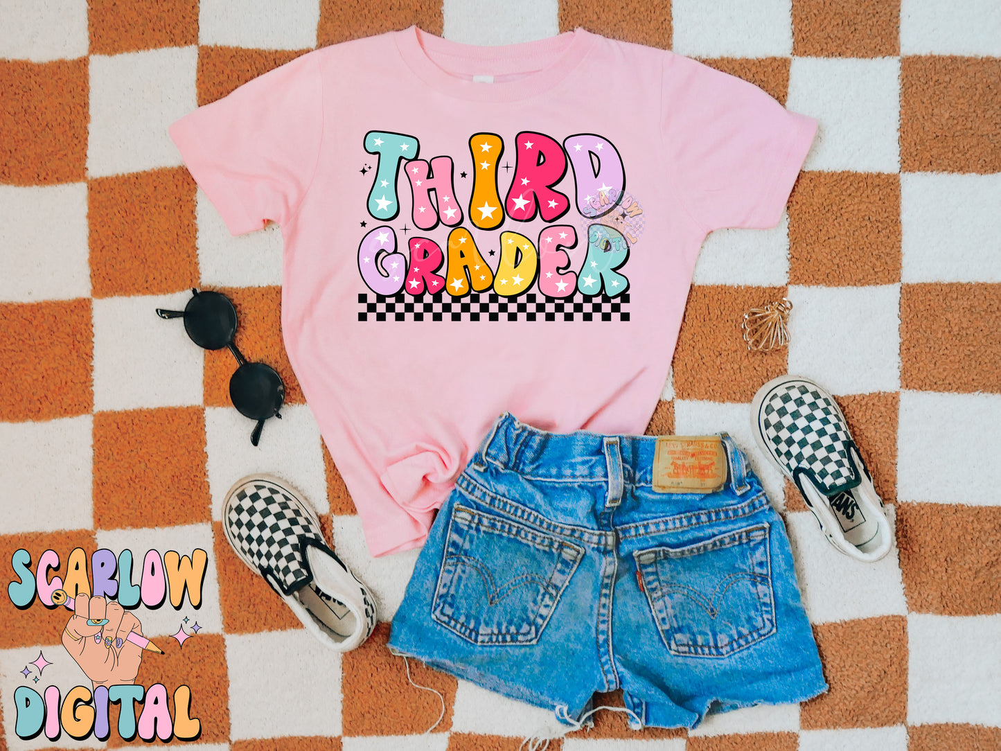 Third Grader PNG Digital Design Download, back to school png, school designs, retro back to school png, colorful kids tshirt designs