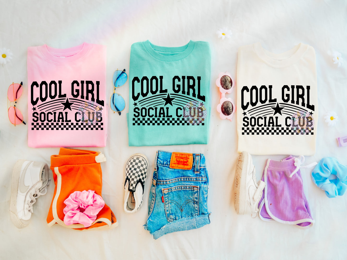 Cool Girl Social Club PNG Digital Design Download, checkers png, retro png, single color png, little girl png, png for women, kids designs