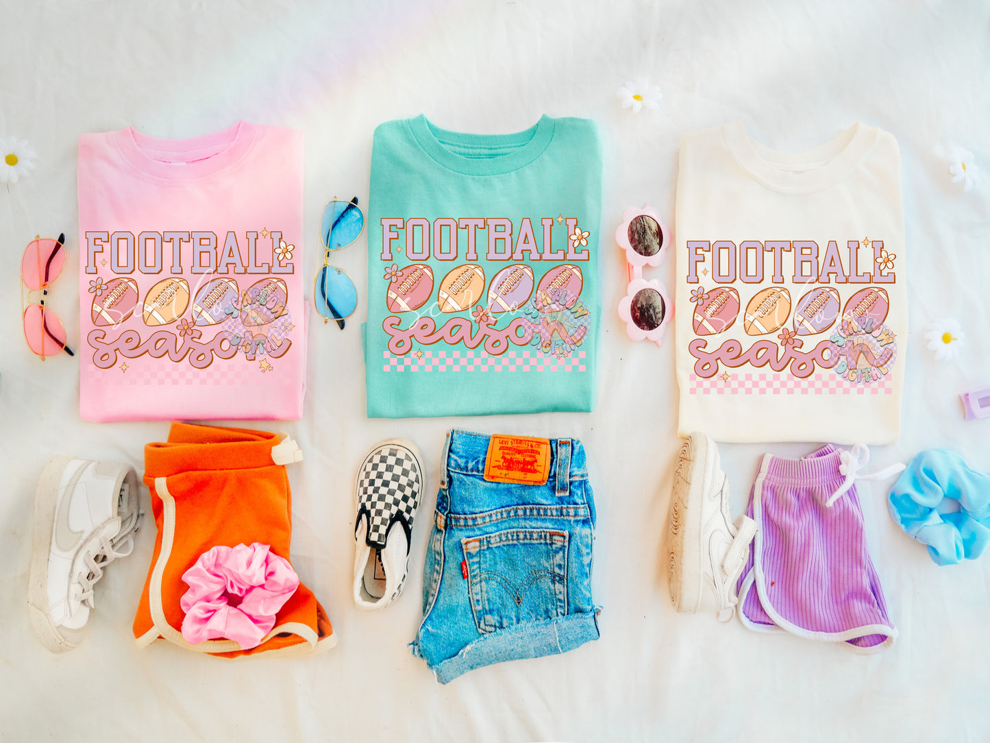 Football Season PNG Digital Design Download, boho football png, flower footballs png, girly football designs, football mama png, retro png