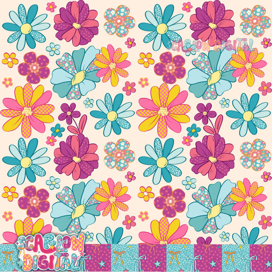 Retro Flowers Seamless Pattern Digital Design