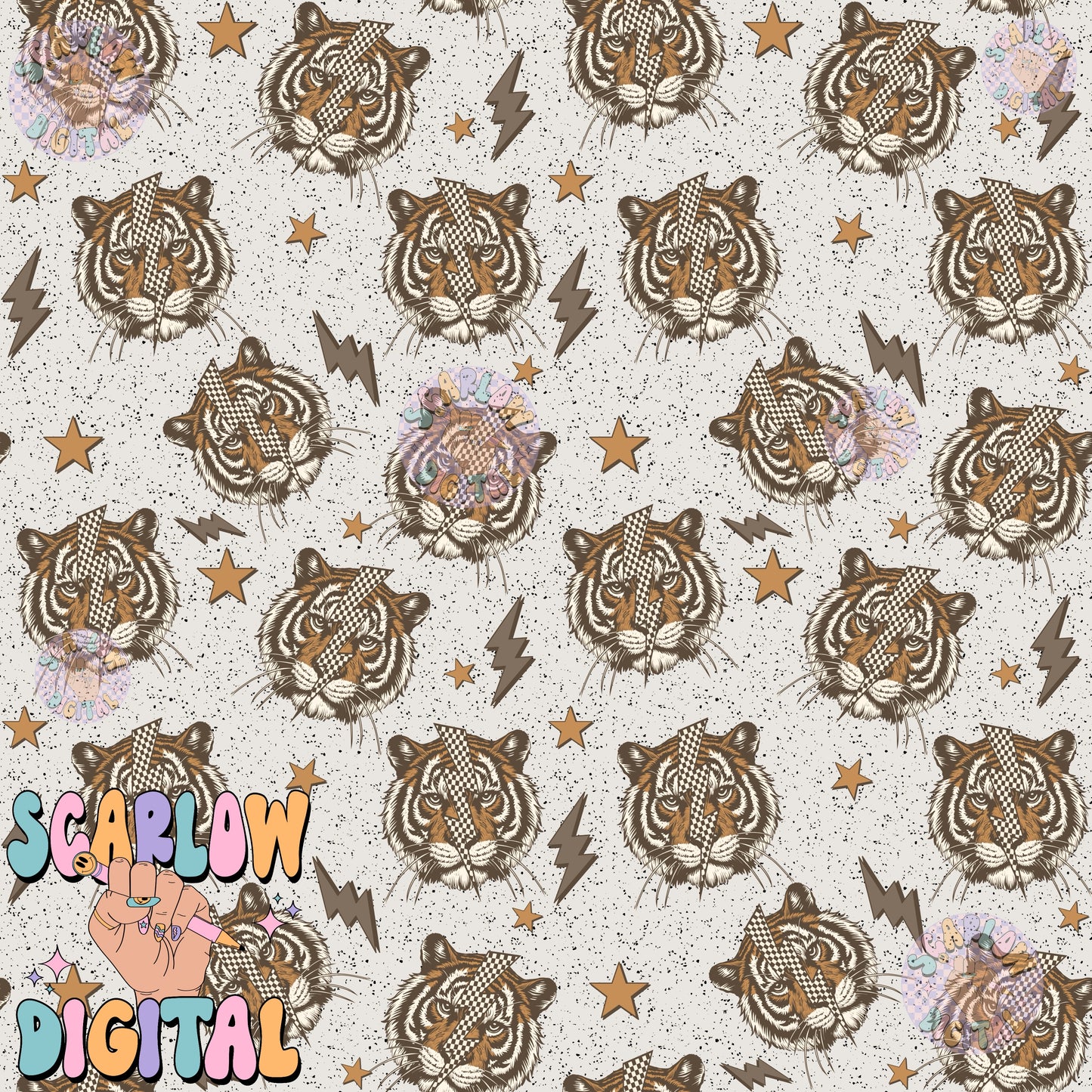 Retro Tiger Seamless Pattern Digital Design Download, checkers seamless pattern, grunge digital paper, rocker designs, edgy seamless pattern