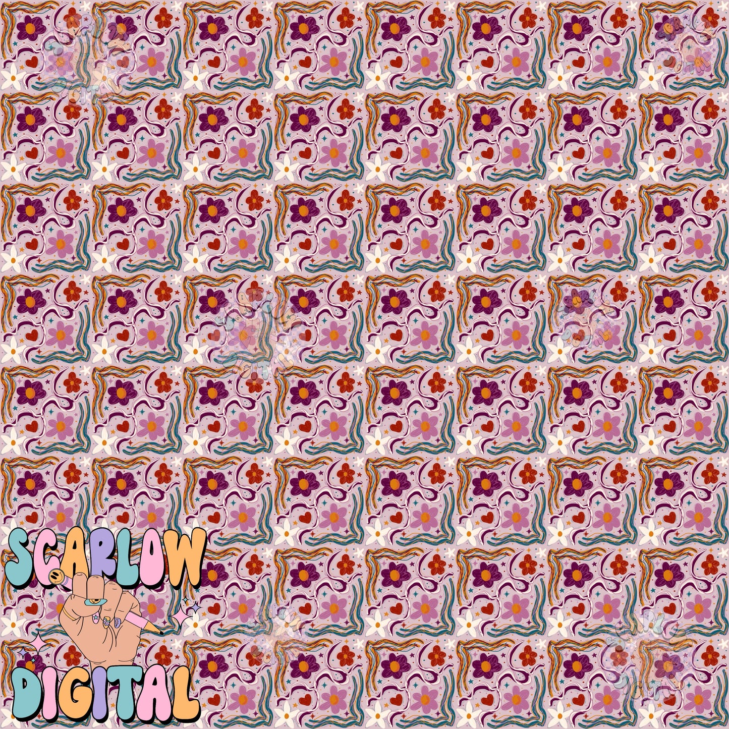 Abstract Florals Seamless Pattern Digital Design