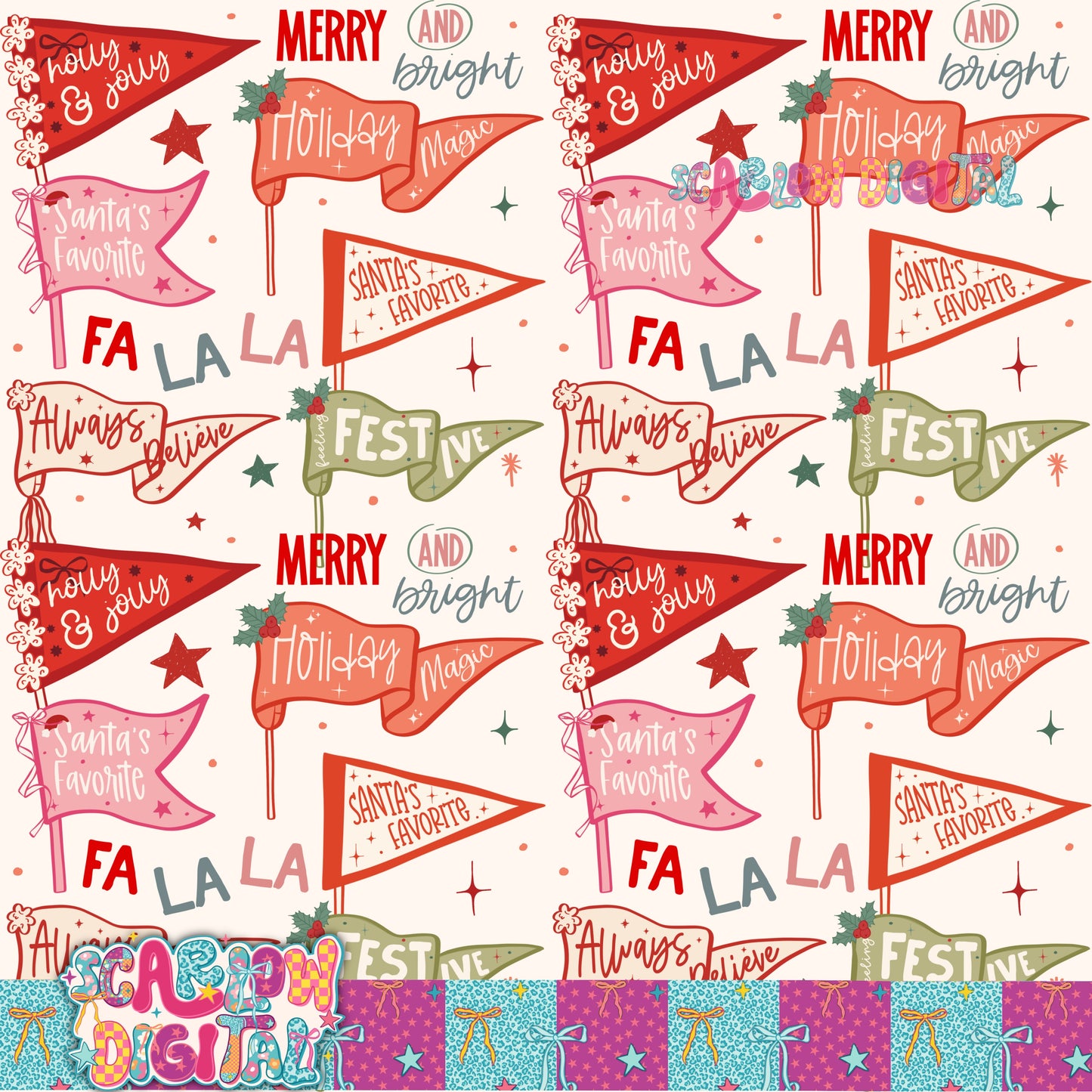Christmas Flags Seamless Pattern Digital Design