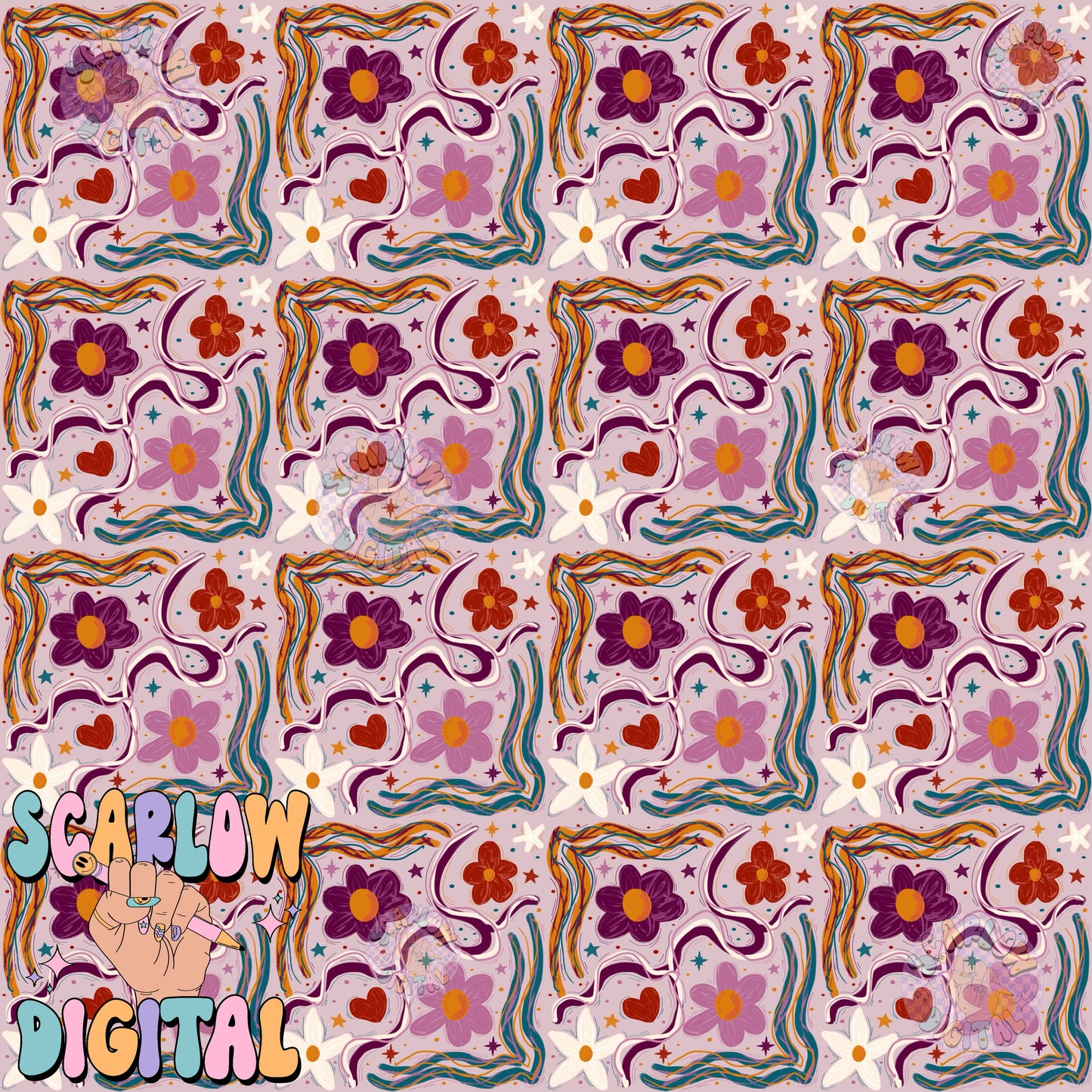 Abstract Florals Seamless Pattern Digital Design