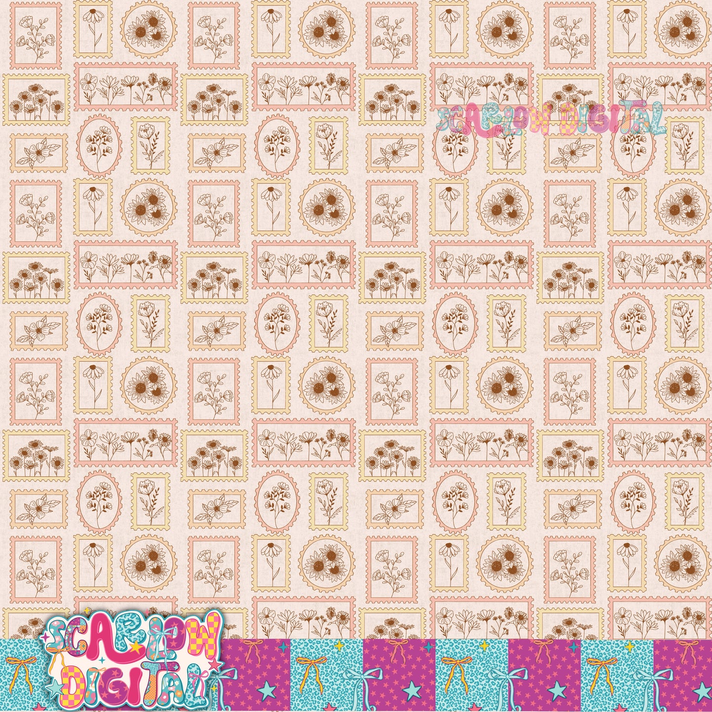 Flower Stamps Seamless Pattern Digital Design