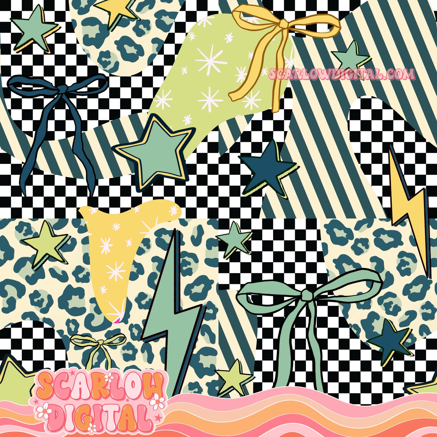 Retro Checkered Patchwork Seamless Digital Design