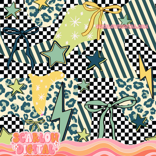 Retro Checkered Patchwork Seamless Digital Design