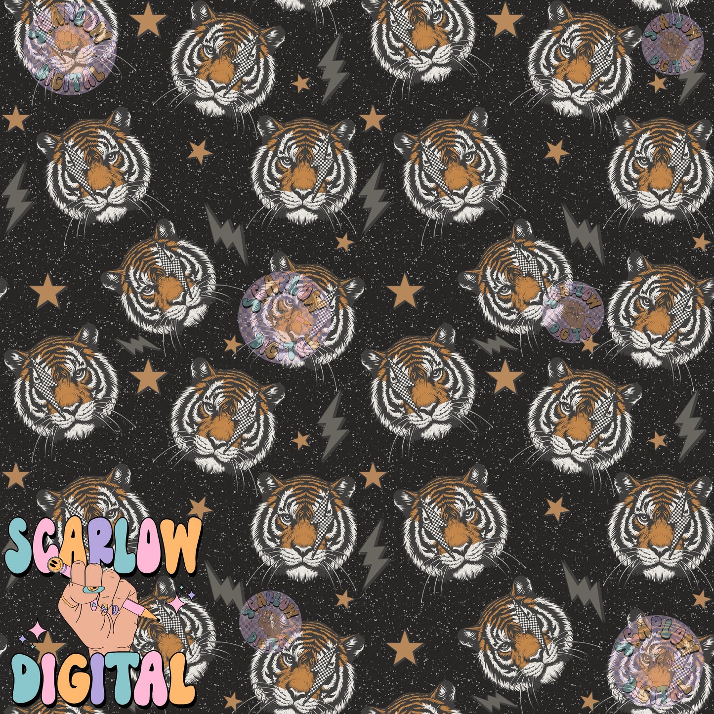 Retro Tiger Seamless Pattern Digital Design Download