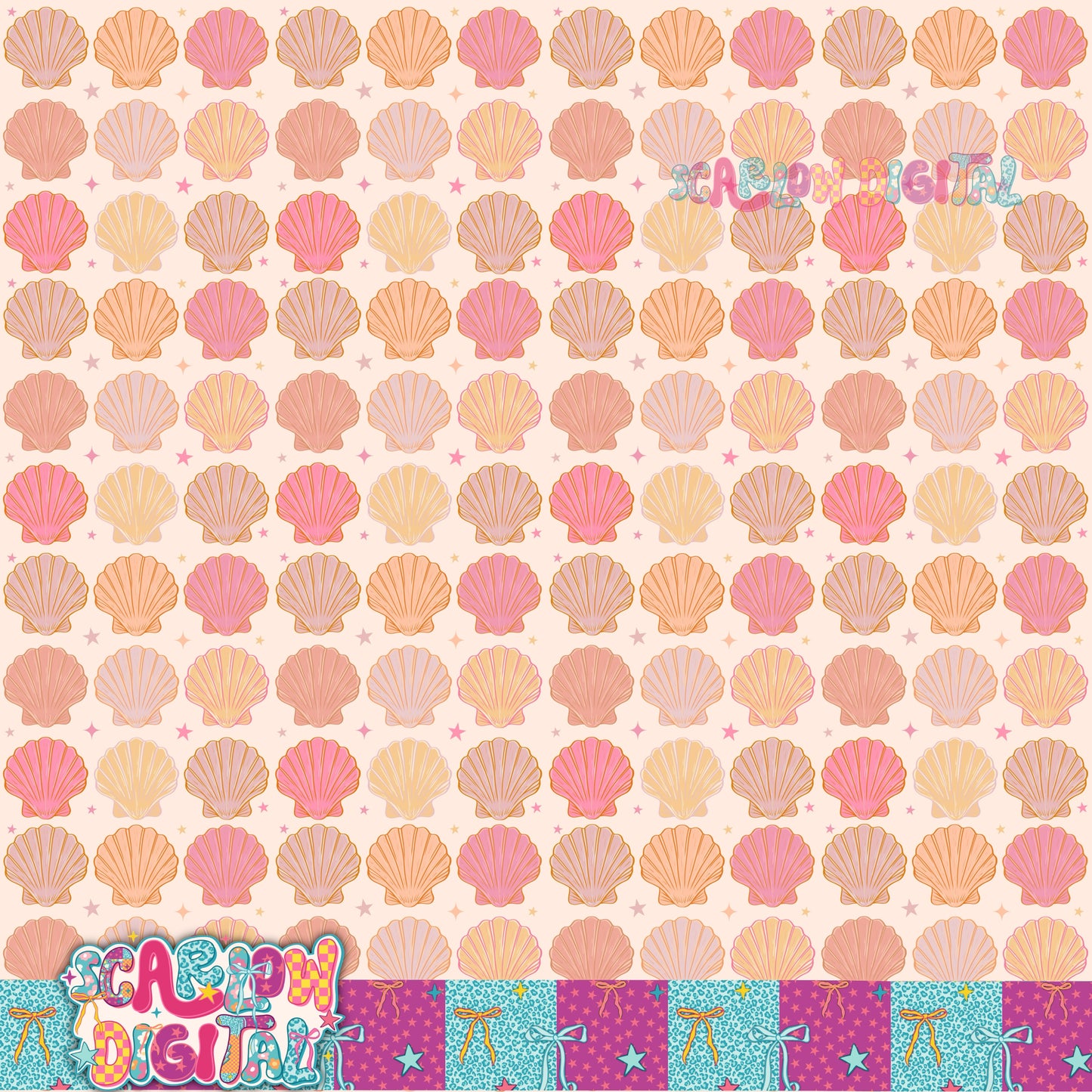 Sea Shells Seamless Pattern Digital Design