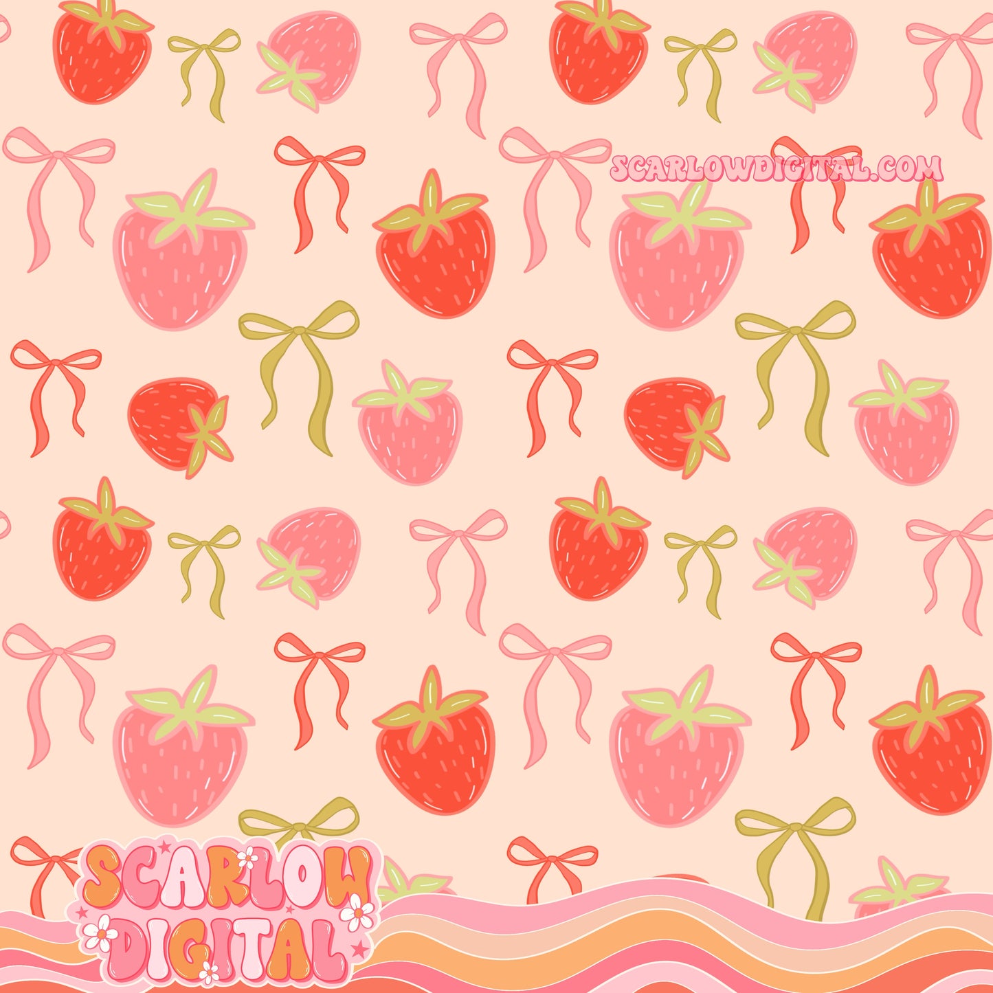 Strawberries and Bows Seamless Pattern Digital Design