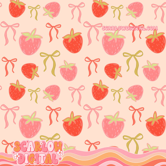 Strawberries and Bows Seamless Pattern Digital Design
