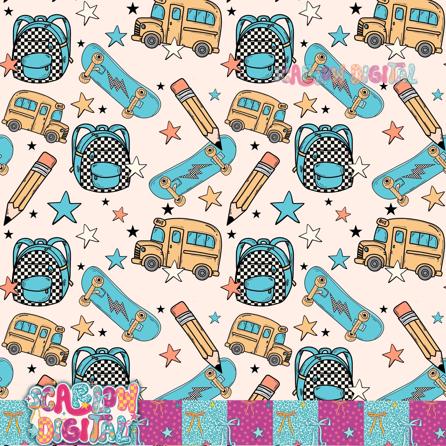Back to School Seamless Pattern Digital Design