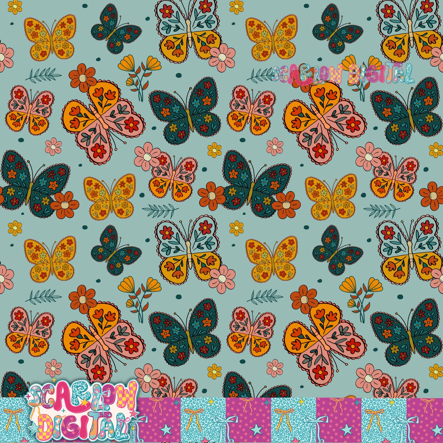 Butterflies Seamless Pattern Digital Design