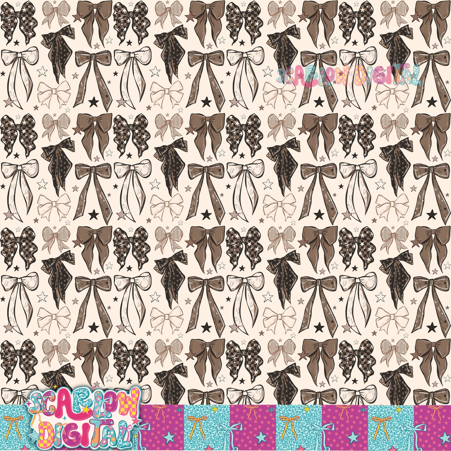 Grunge Bows Seamless Pattern Digital Design