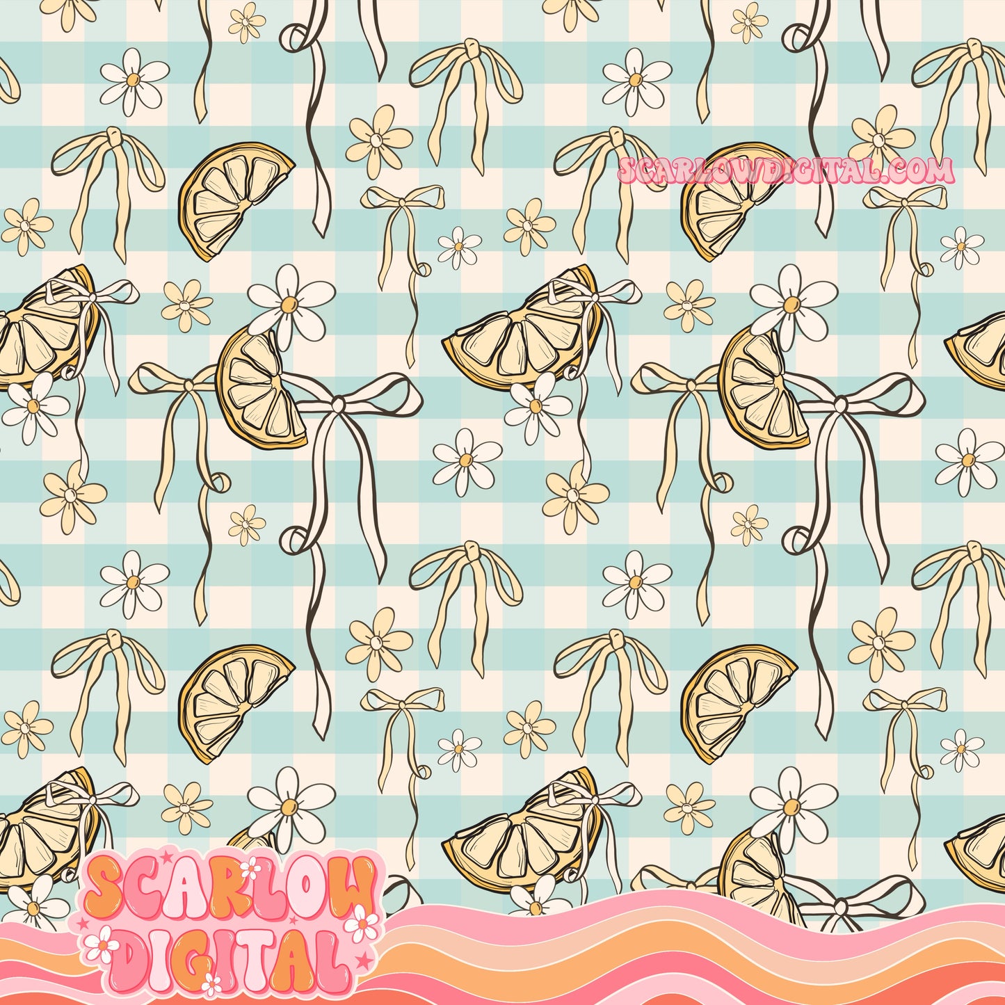 Lemons and Bows Seamless Pattern Digital Design