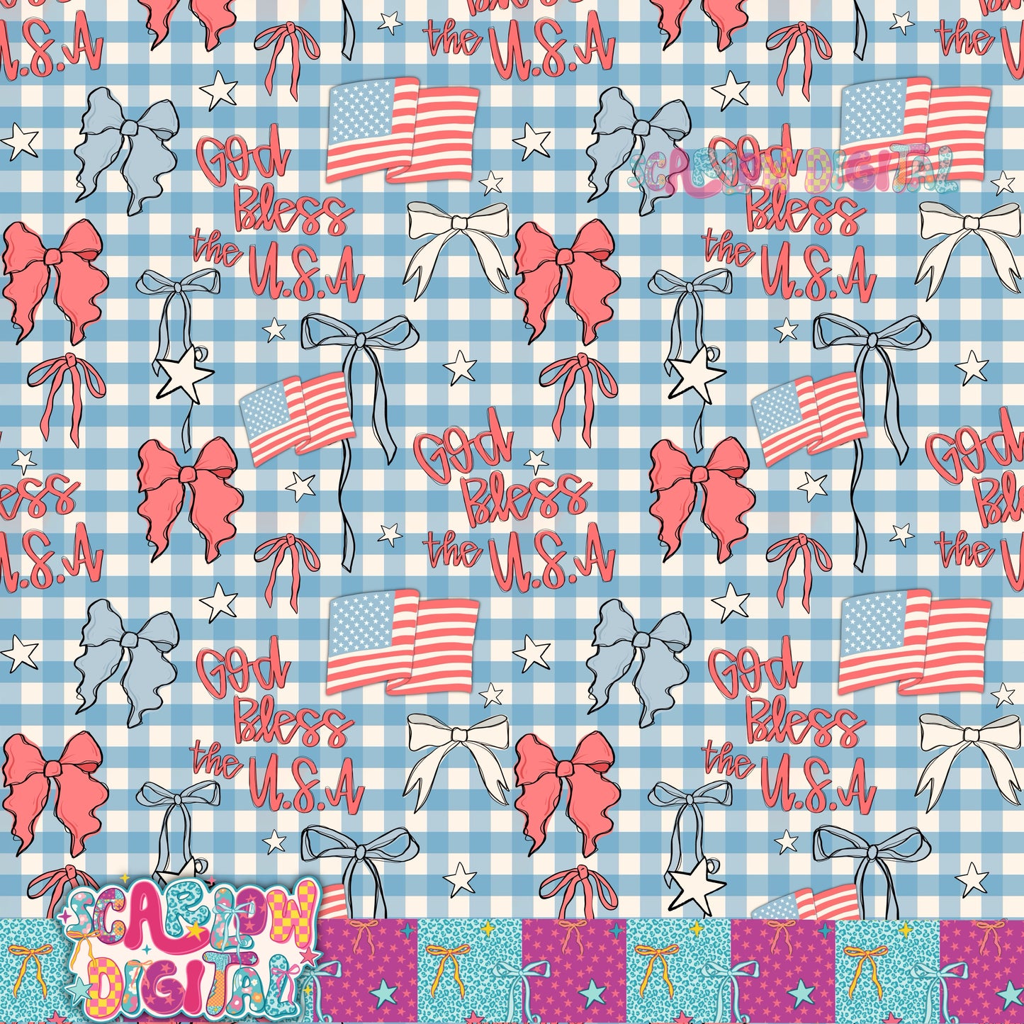 God Bless the USA Seamless Pattern Digital Design