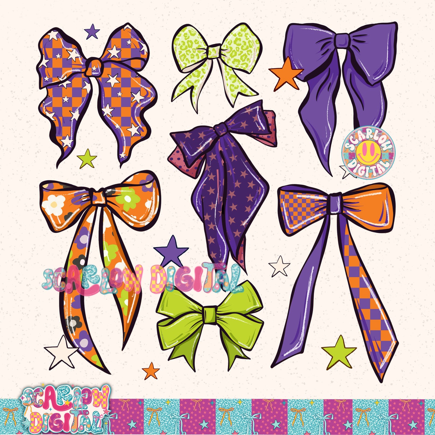 Purple and Green Spooky Bows PNG Digital Design