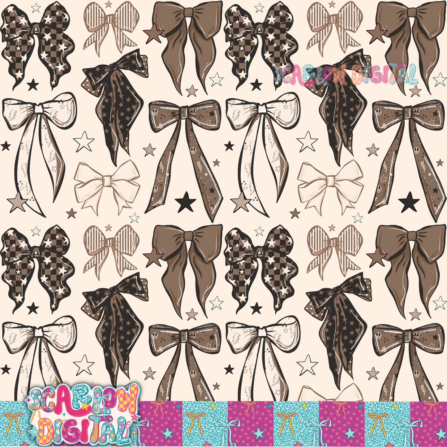 Grunge Bows Seamless Pattern Digital Design
