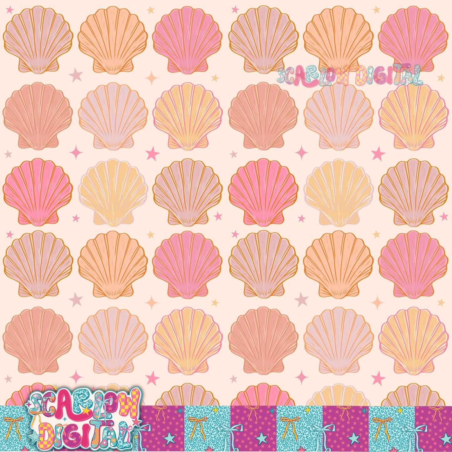 Sea Shells Seamless Pattern Digital Design