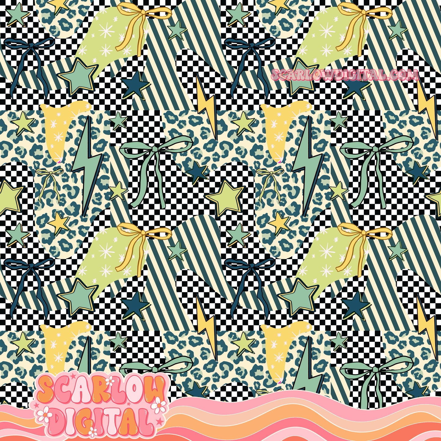 Retro Checkered Patchwork Seamless Digital Design