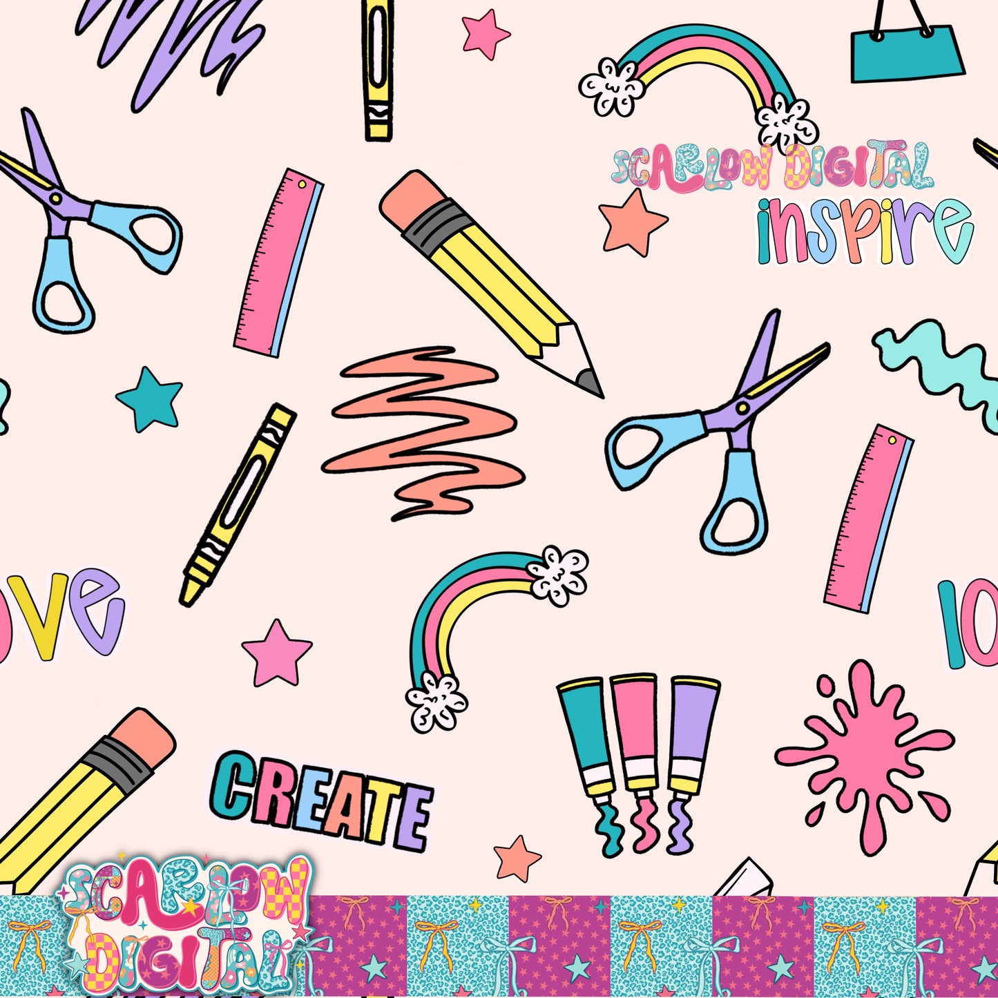 Back to School Doodles Seamless Pattern Digital Design