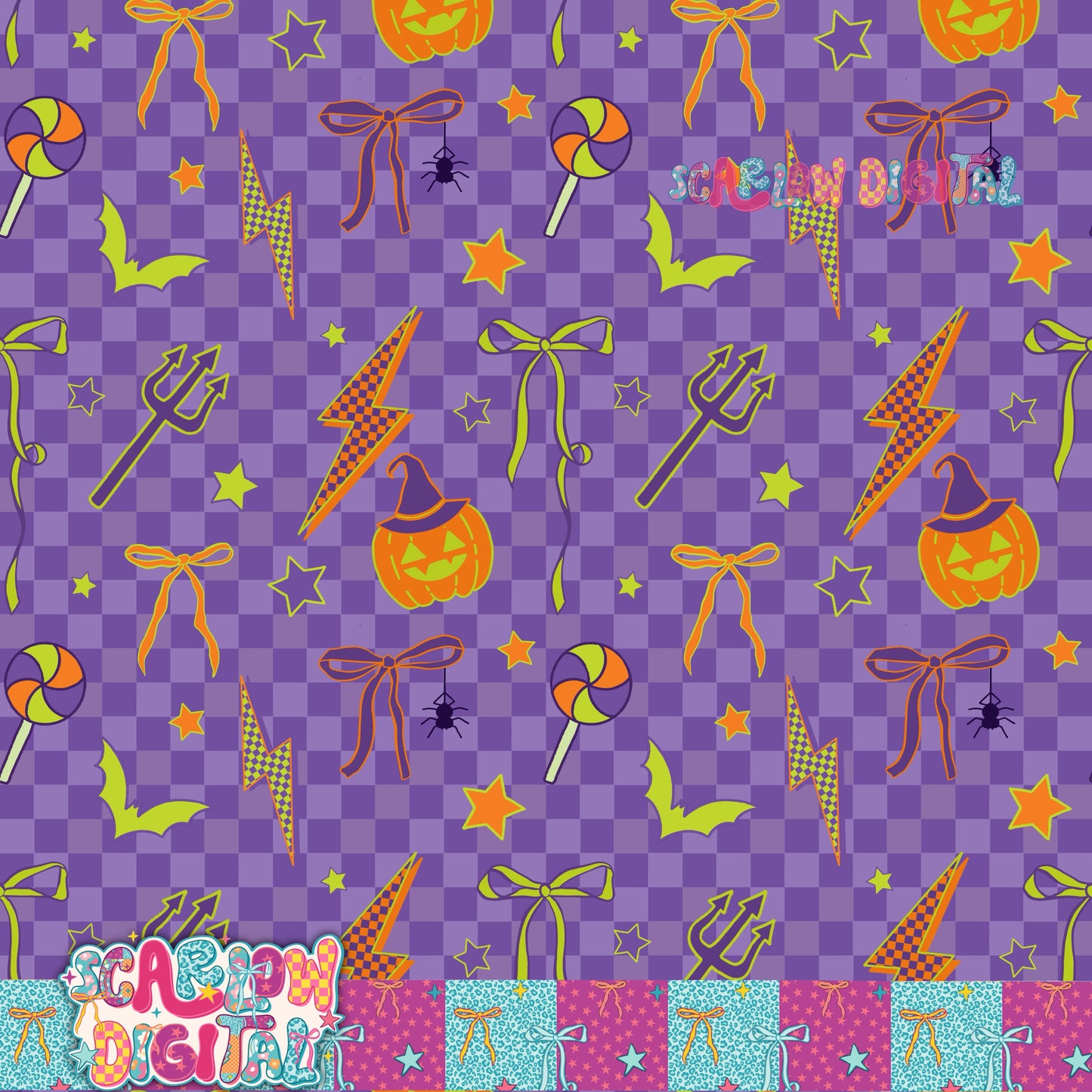 Spooky Neon Doodles Seamless Pattern Digital Design