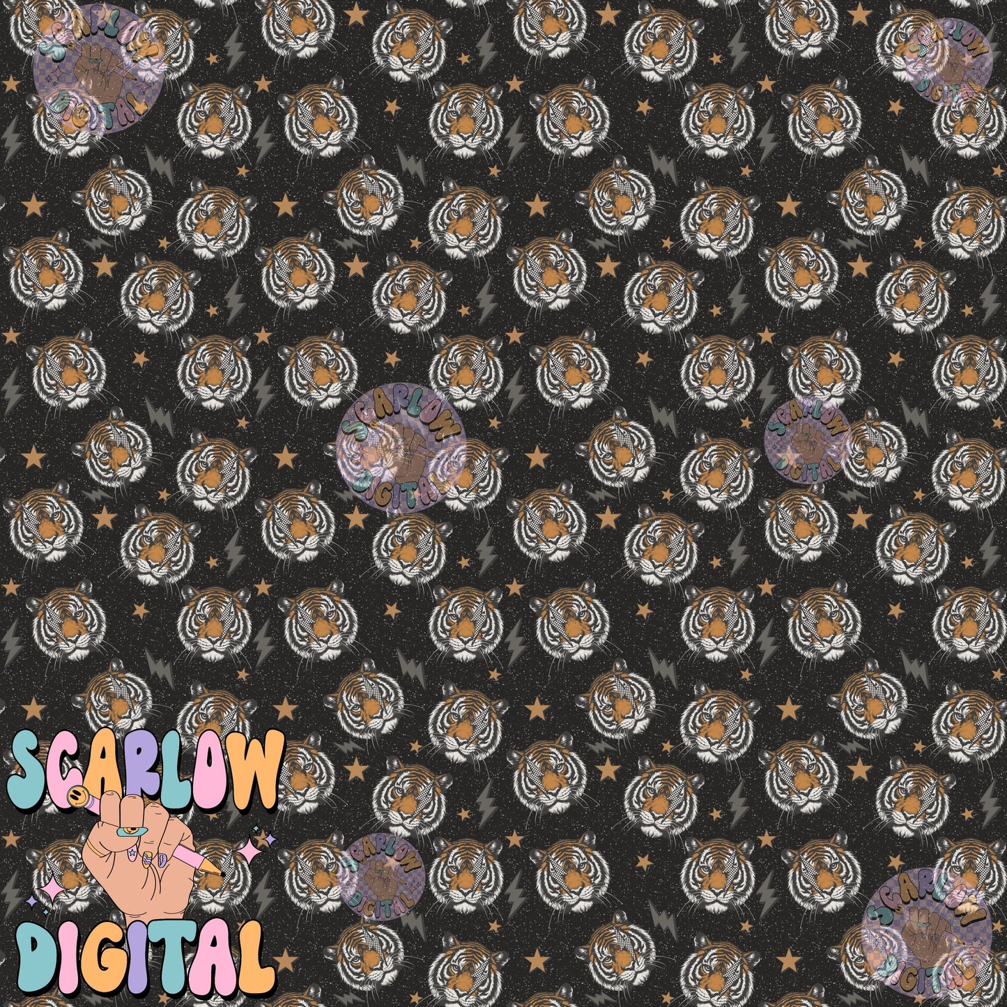 Retro Tiger Seamless Pattern Digital Design Download