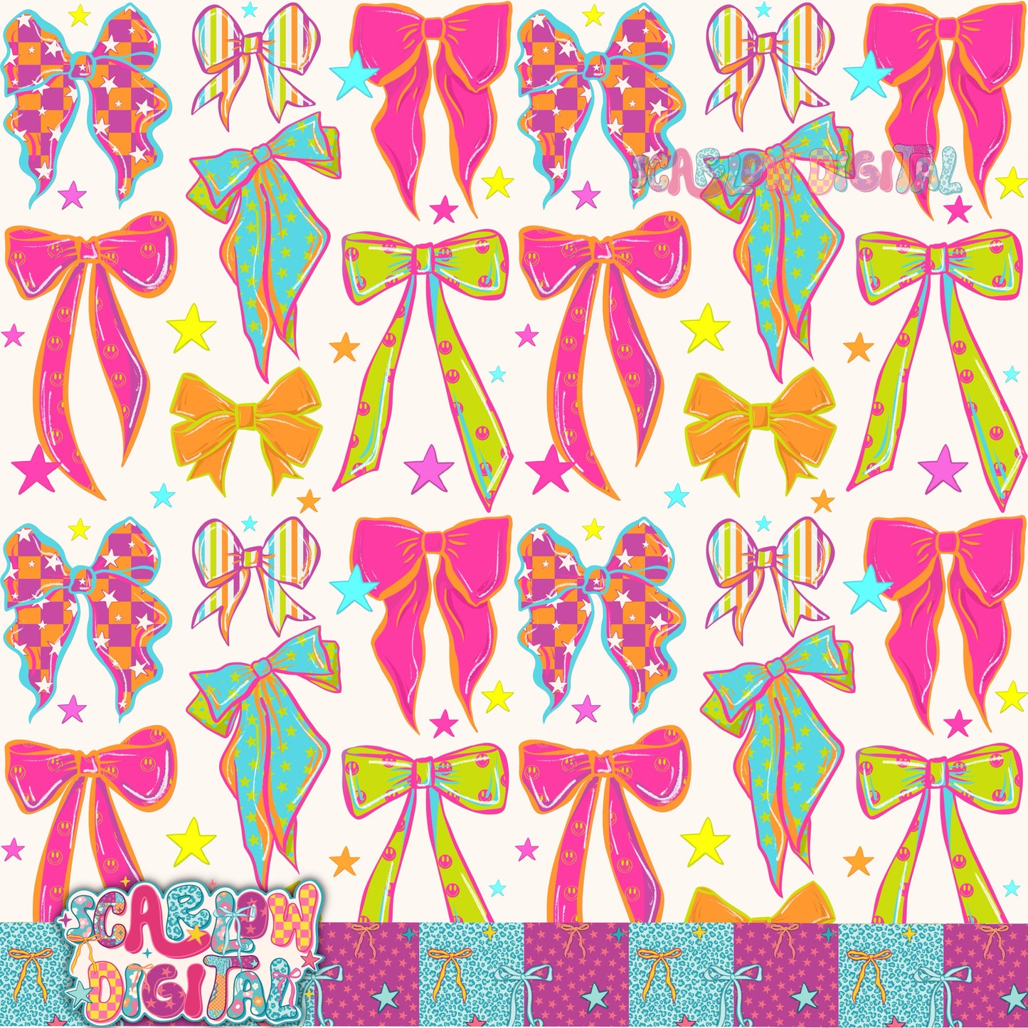Retro Bows Seamless Pattern Digital Design