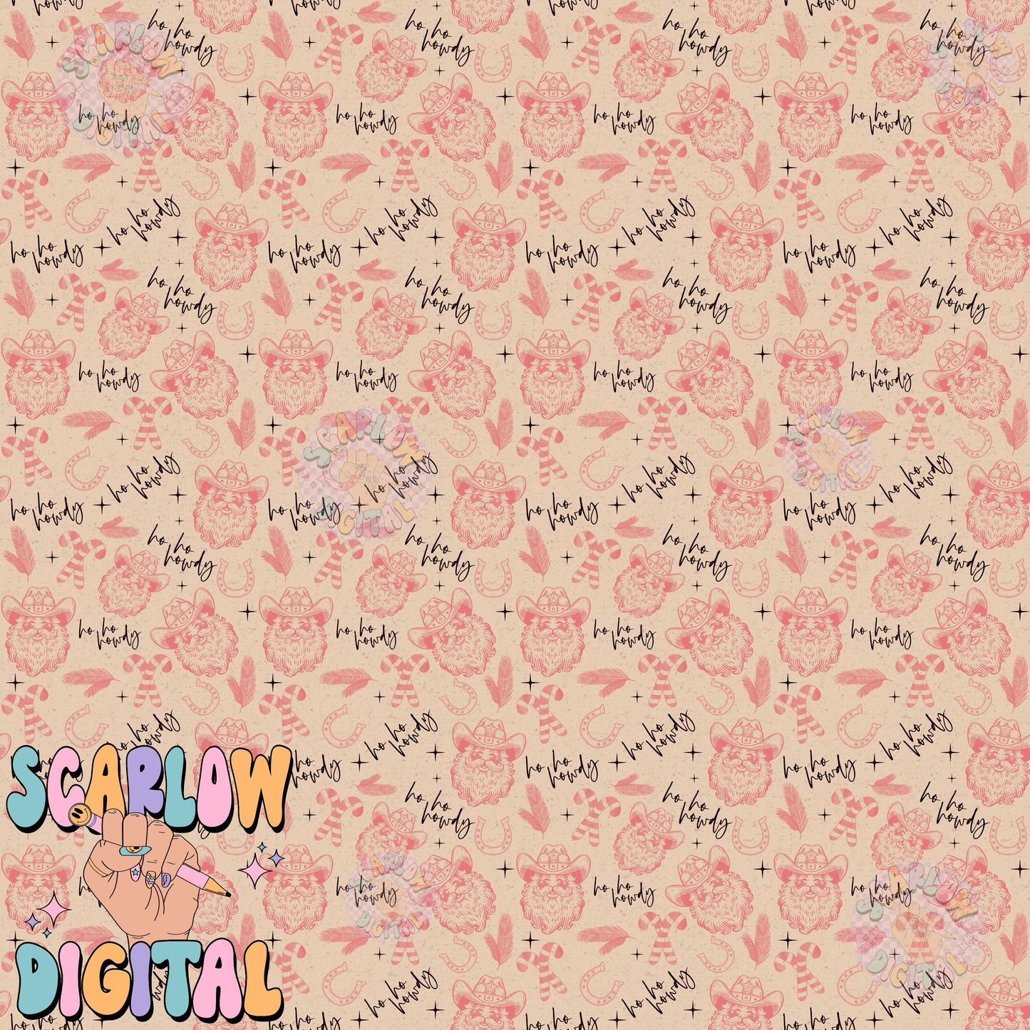 Ho Ho Howdy Seamless Pattern Digital Design Download, vintage christmas prints, christmas scrapbooking digital paper, christmas patterns