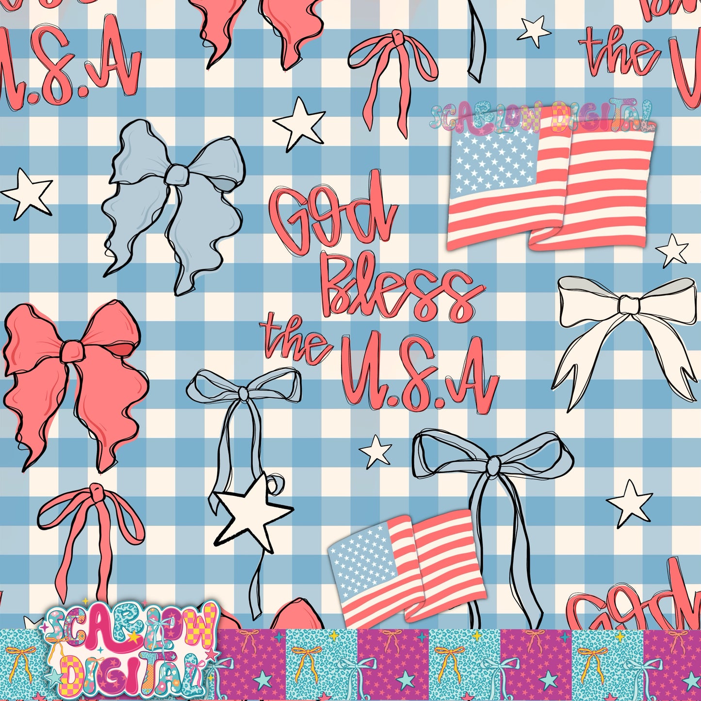 God Bless the USA Seamless Pattern Digital Design
