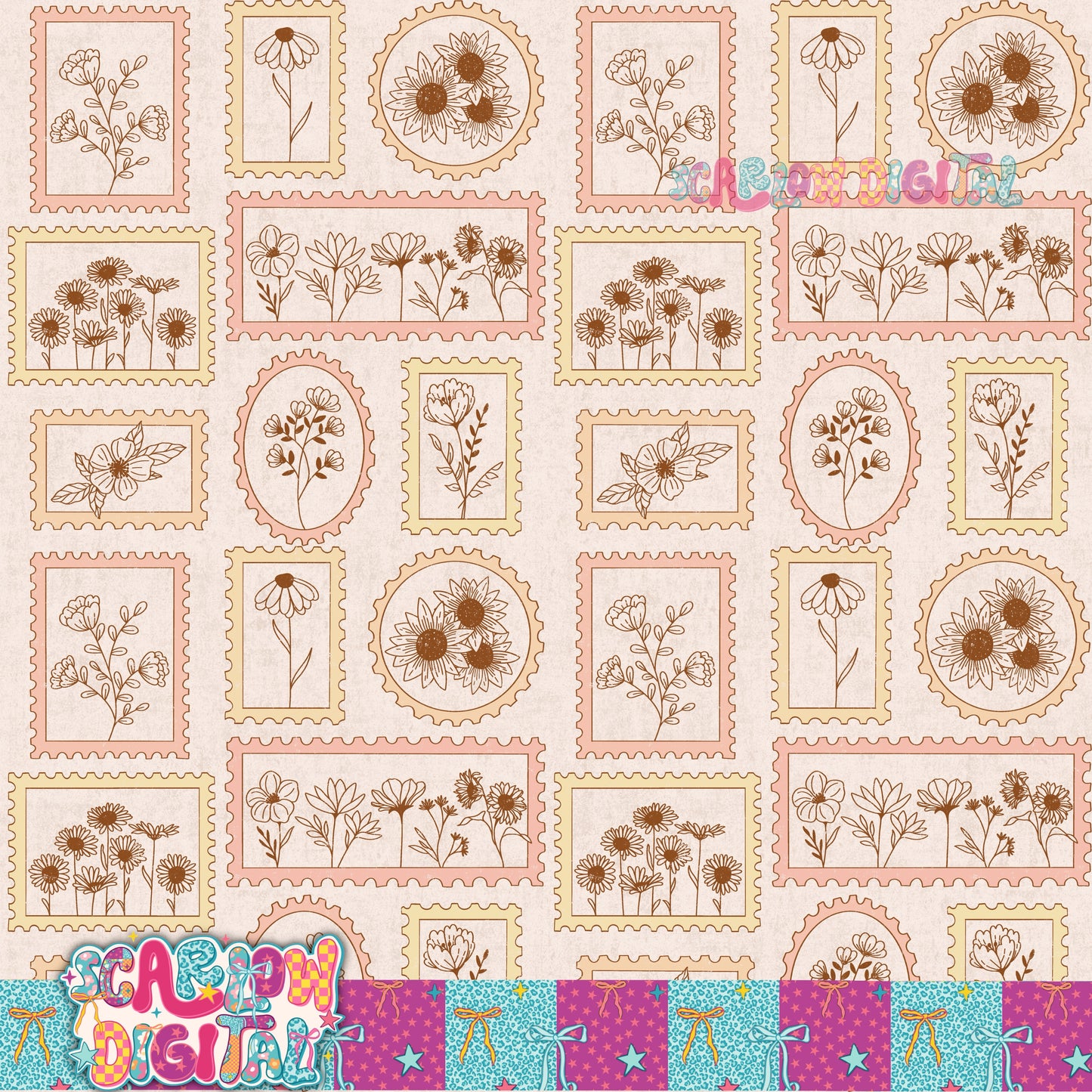 Flower Stamps Seamless Pattern Digital Design