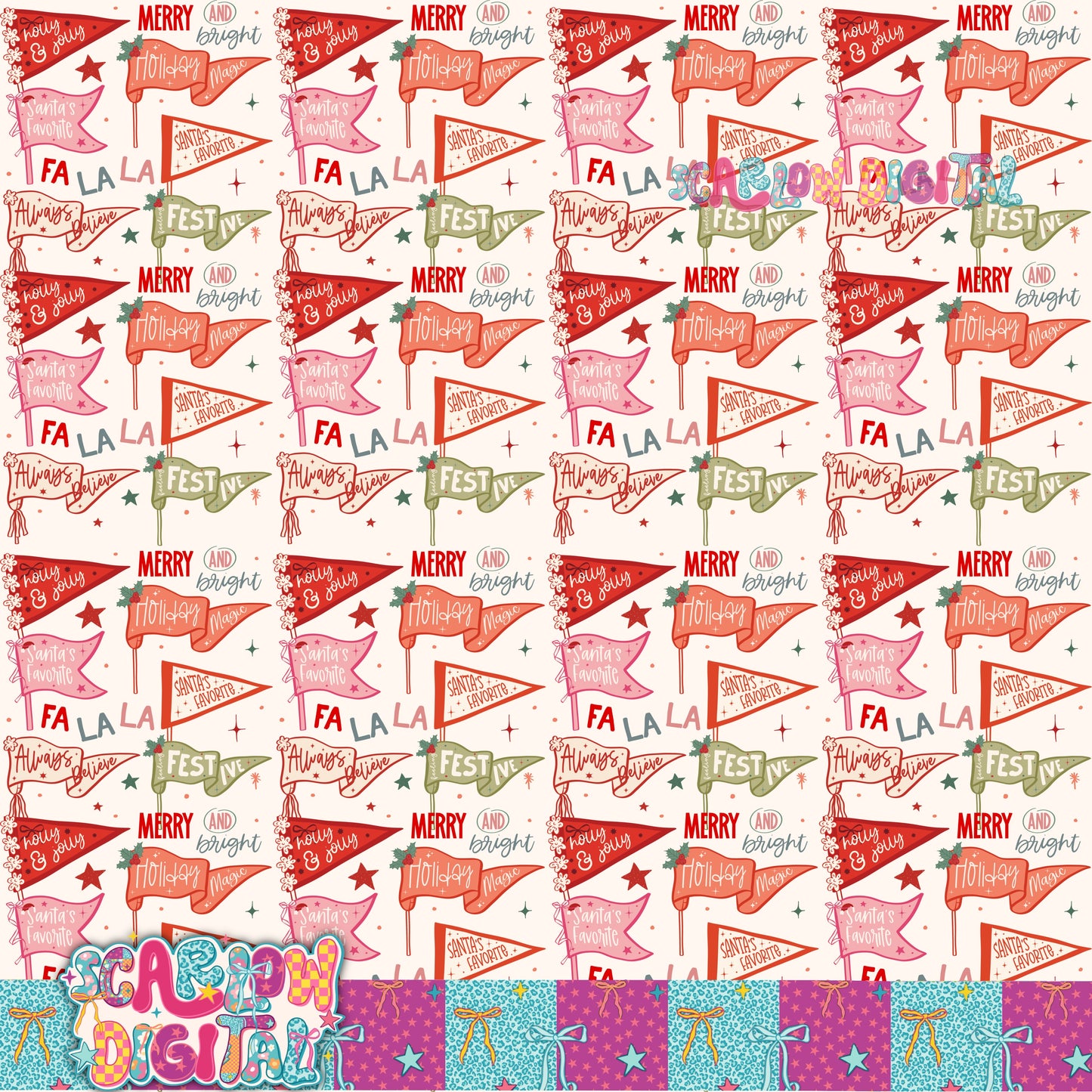 Christmas Flags Seamless Pattern Digital Design