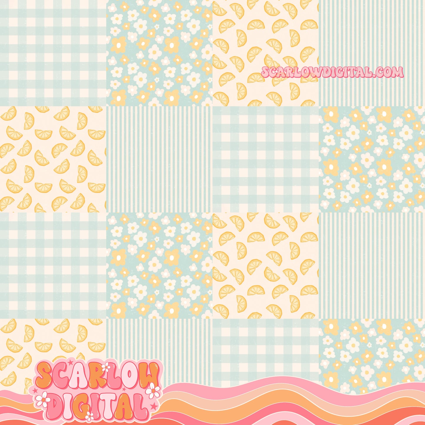 Lemon and Things Patchwork Seamless Pattern Digital Design