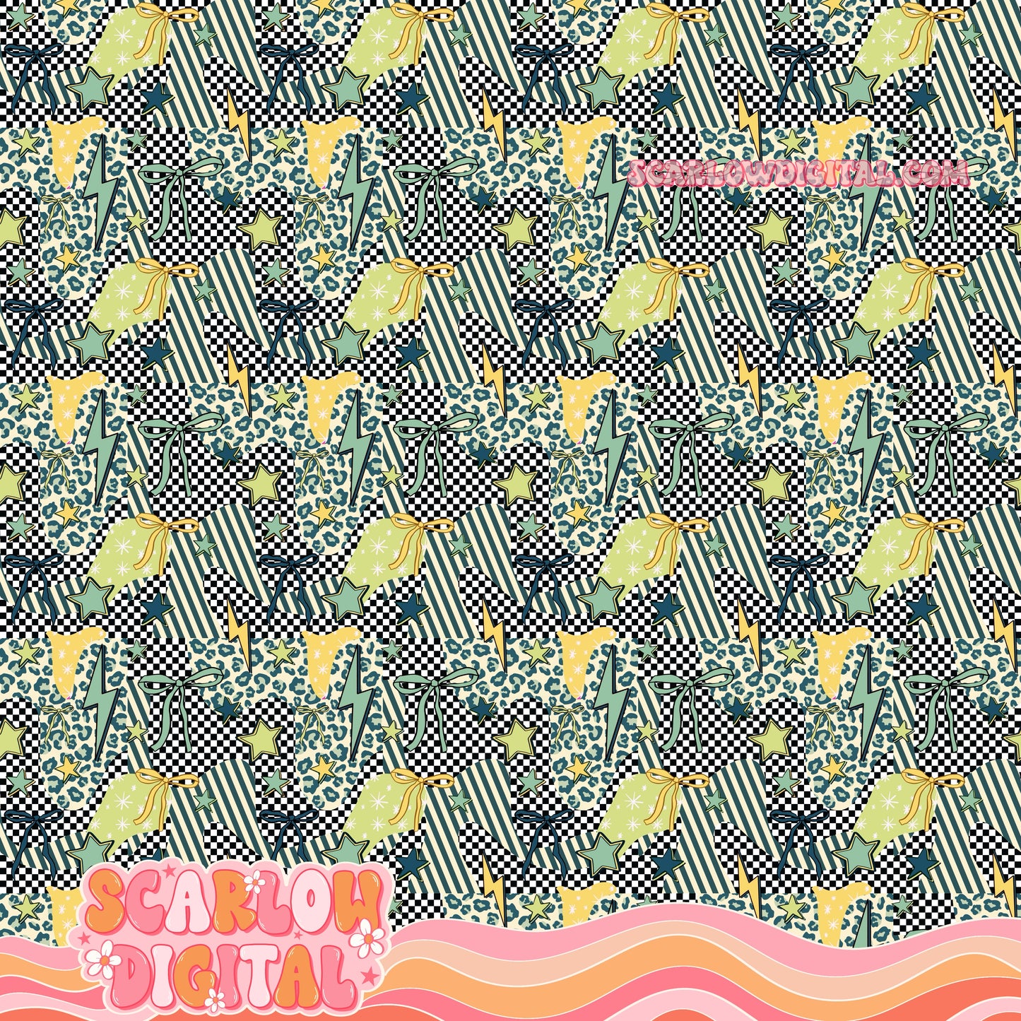 Retro Checkered Patchwork Seamless Digital Design