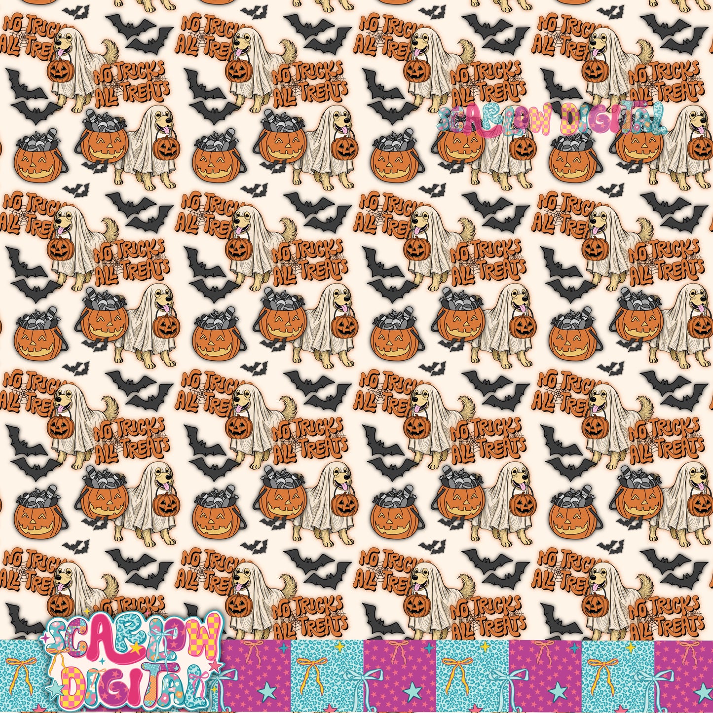 No Tricks All Treats Seamless Pattern Digital Design