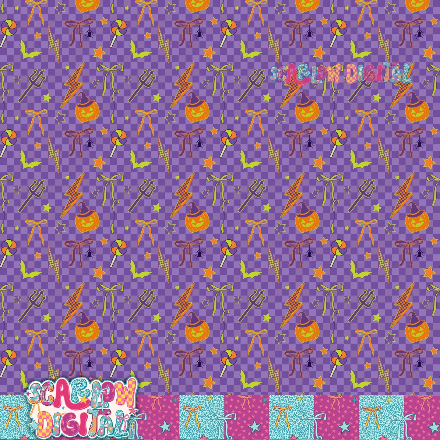 Spooky Neon Doodles Seamless Pattern Digital Design