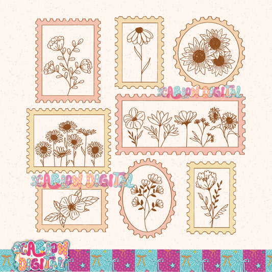 Flower Stamps PNG Digital Design