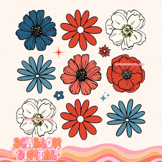 Patriotic Flowers PNG Digital Design
