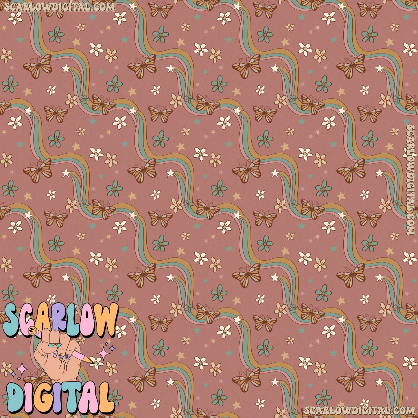 Flowers and Butterflies Seamless Pattern Digital Design