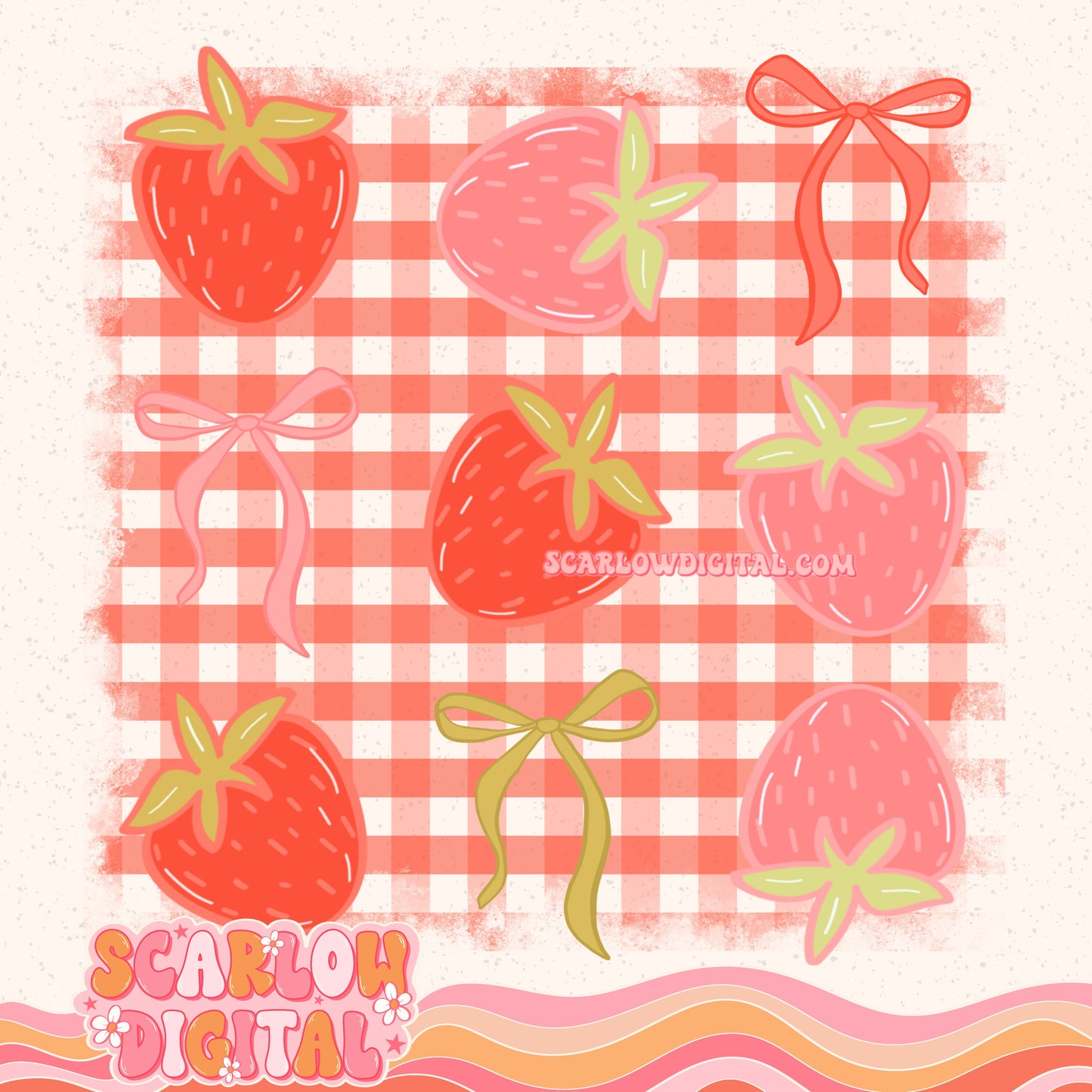 Strawberries and Bows PNG Digital Design