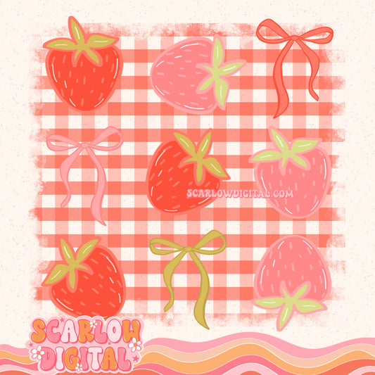 Strawberries and Bows PNG Digital Design