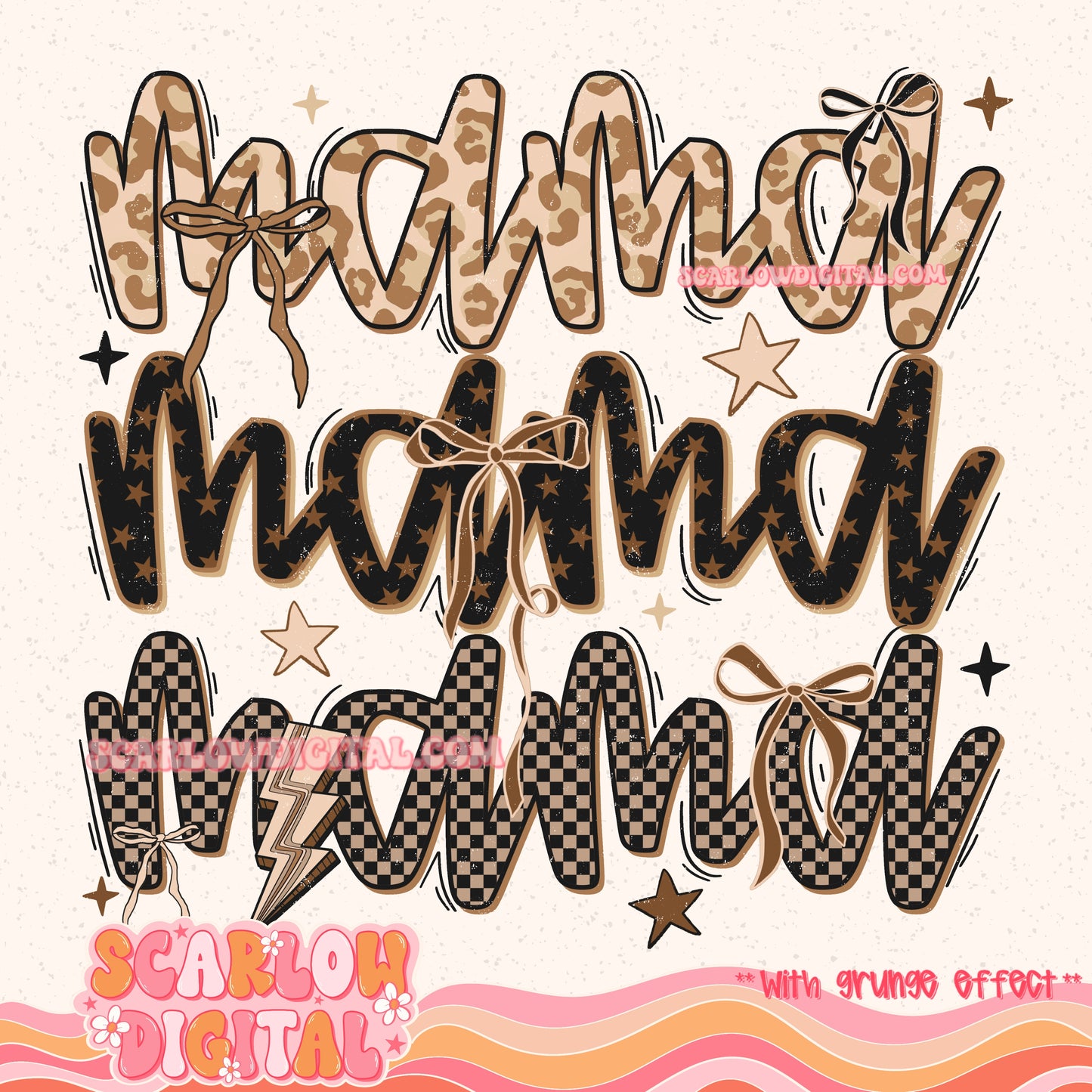 Leopard and Checkered Mama PNG Digital Design