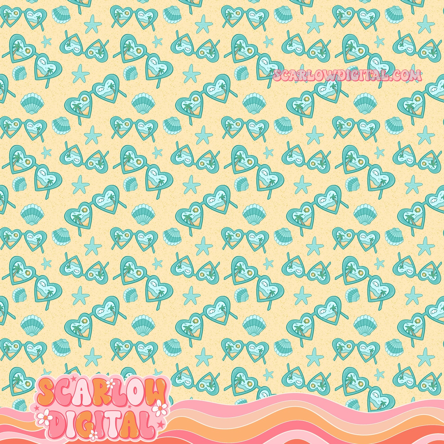 Sunglasses on Beach Seamless Pattern Digital Design