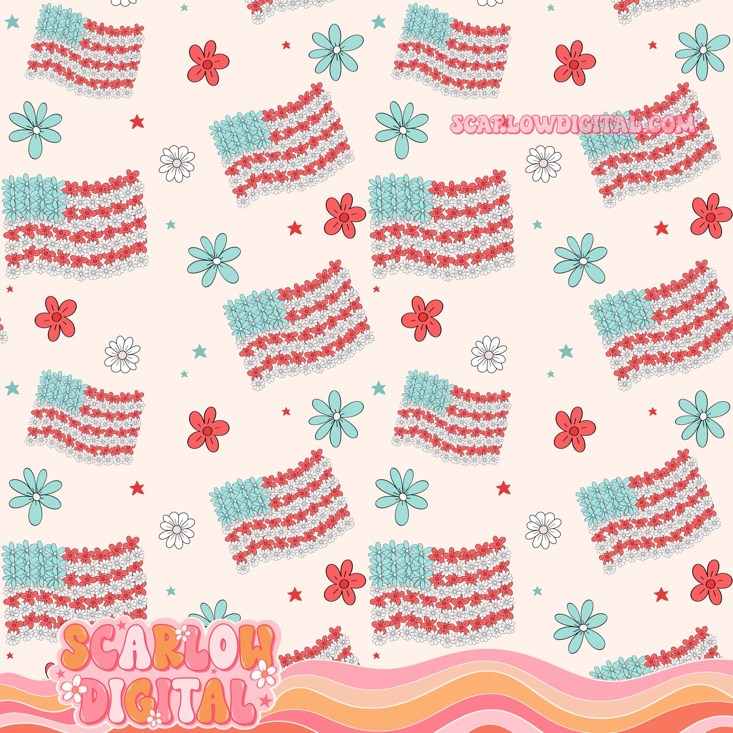 Flower Flags Seamless Pattern Digital Design