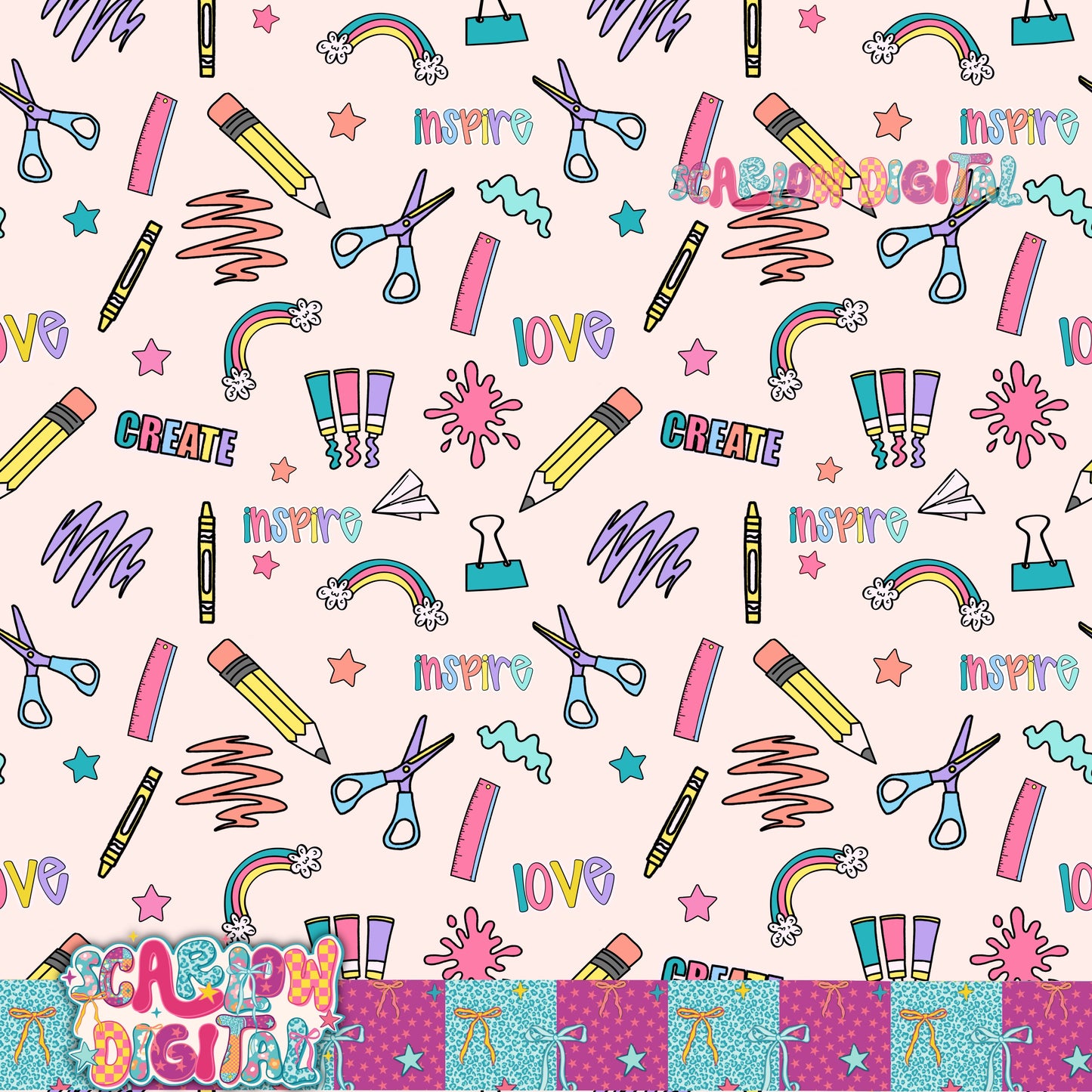 Back to School Doodles Seamless Pattern Digital Design